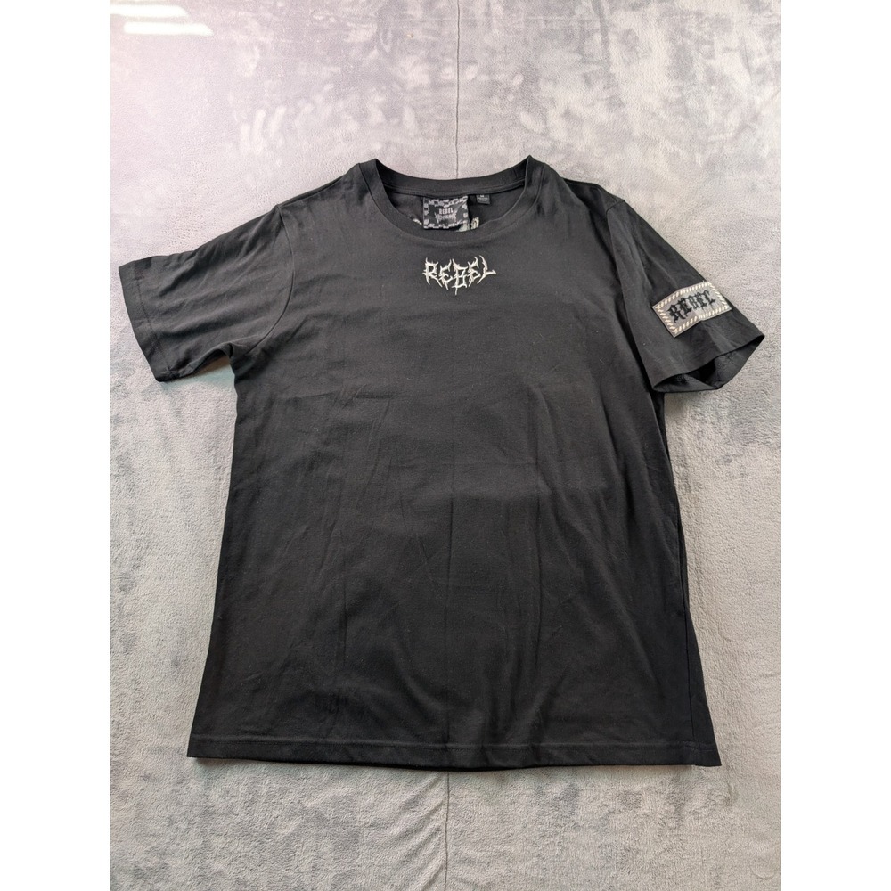 Rebel Vengeance Mens Black Graphic T-Shirt Skull Eagle Snake Size M RN 96415